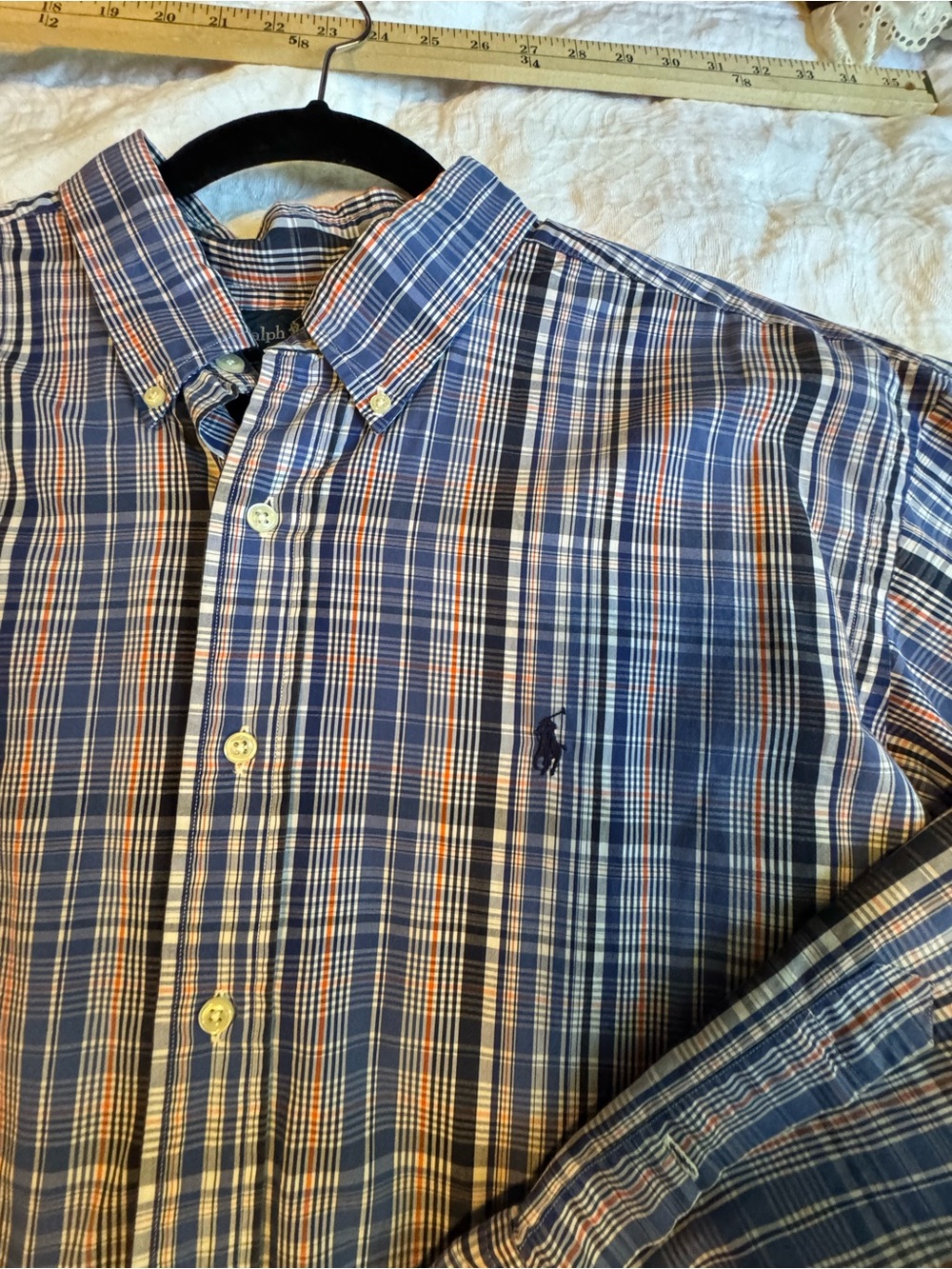 Polo Ralph Lauren Shirt Mens XXL Custom Fit Blue Plaid Cotton Long Sleeve Pony